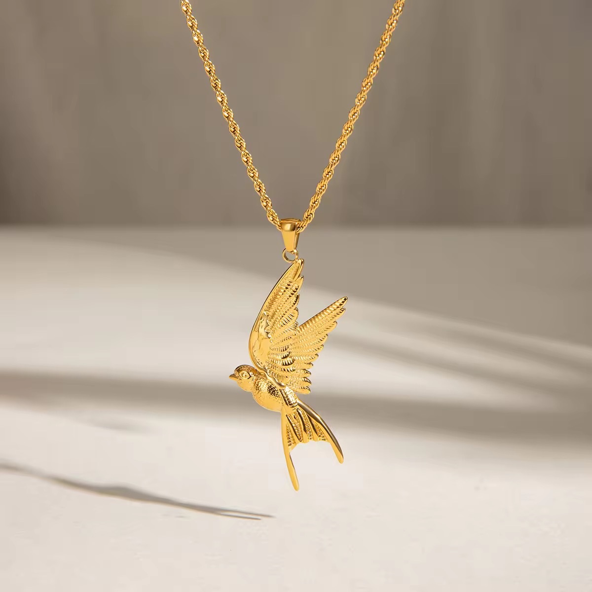 Peace dove Pendant Twisted 18K Gold Plated Chain Necklace 45+5cm