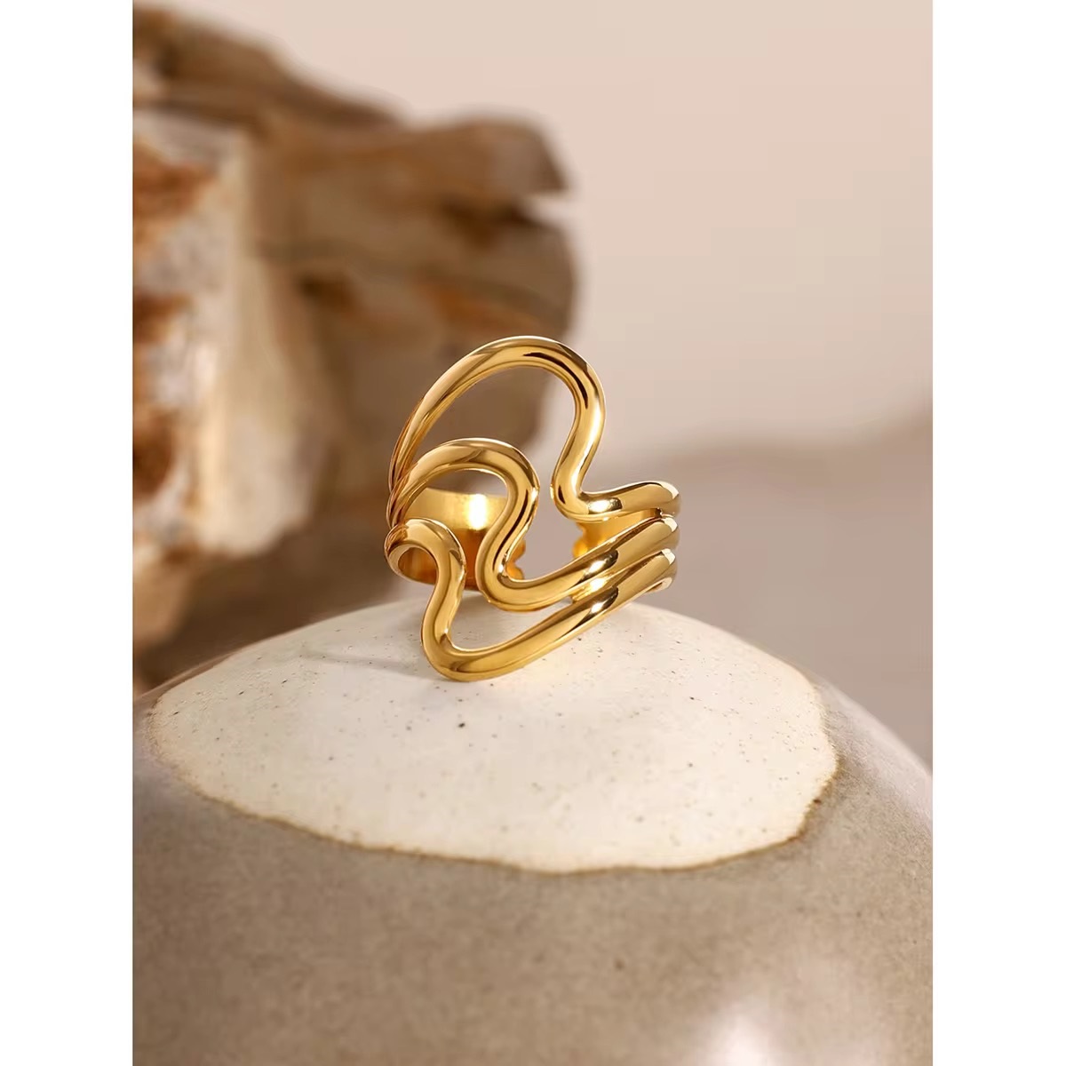 18k Gold Plated Luxury Smooth Line Shaped Open Ring