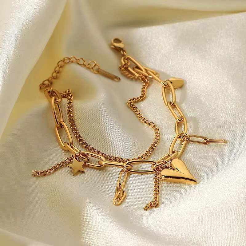 Luxura 18K Gold Plated Double Layer Bead Chain Bracelet