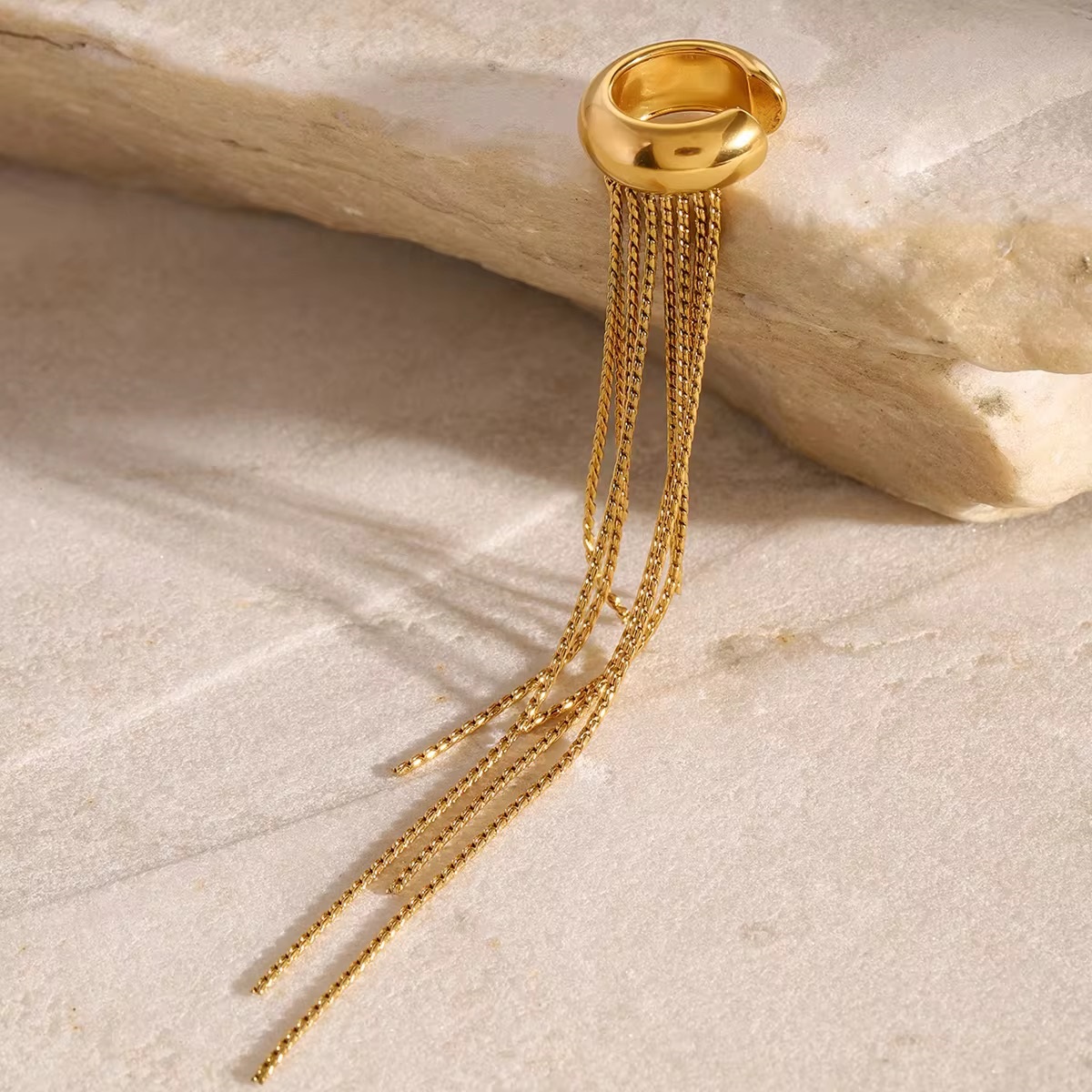 18K Tassel Clip-On Earrings Single Peace Sophisticated Drop Style - additional view
