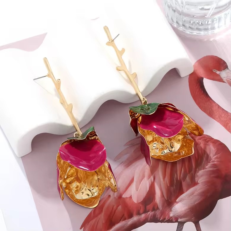 ZA Latest Fashion Metallic Rose Earrings - additional view