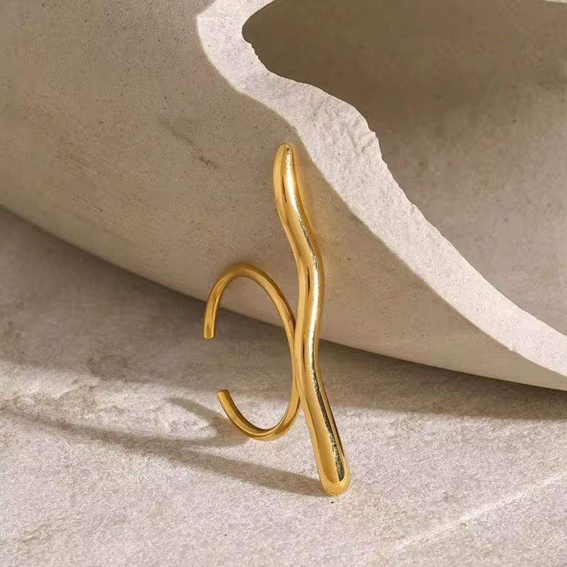 Corrugated Line Open 18k Gold Plated Adjustable Ring - additional view