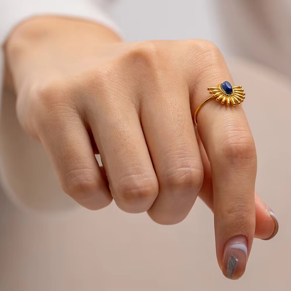 Exaggerate Opening Lapis Lazuli 18k Gold Plated Ring