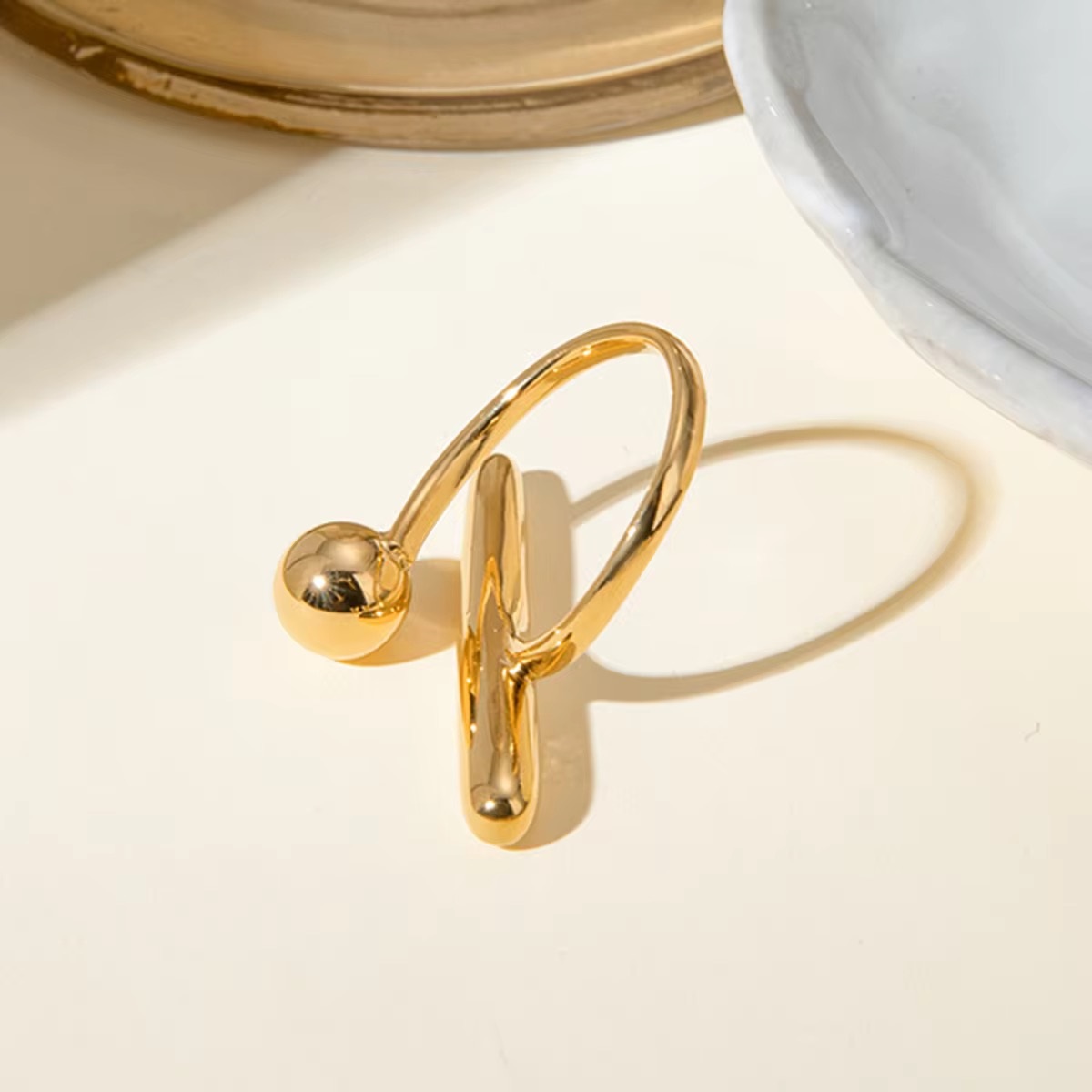Geometric Ball Opening 18k Gold Plated Classic Ring  - additional view